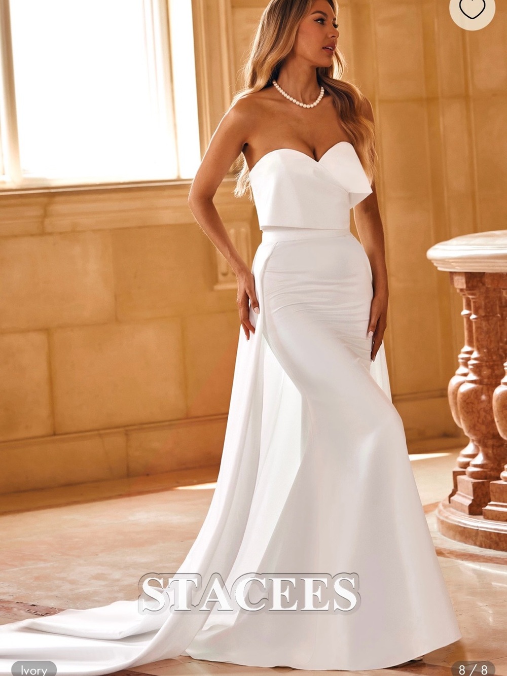 Ivory Strapless Mermaid Wedding Gown with Detachable Sweep Train